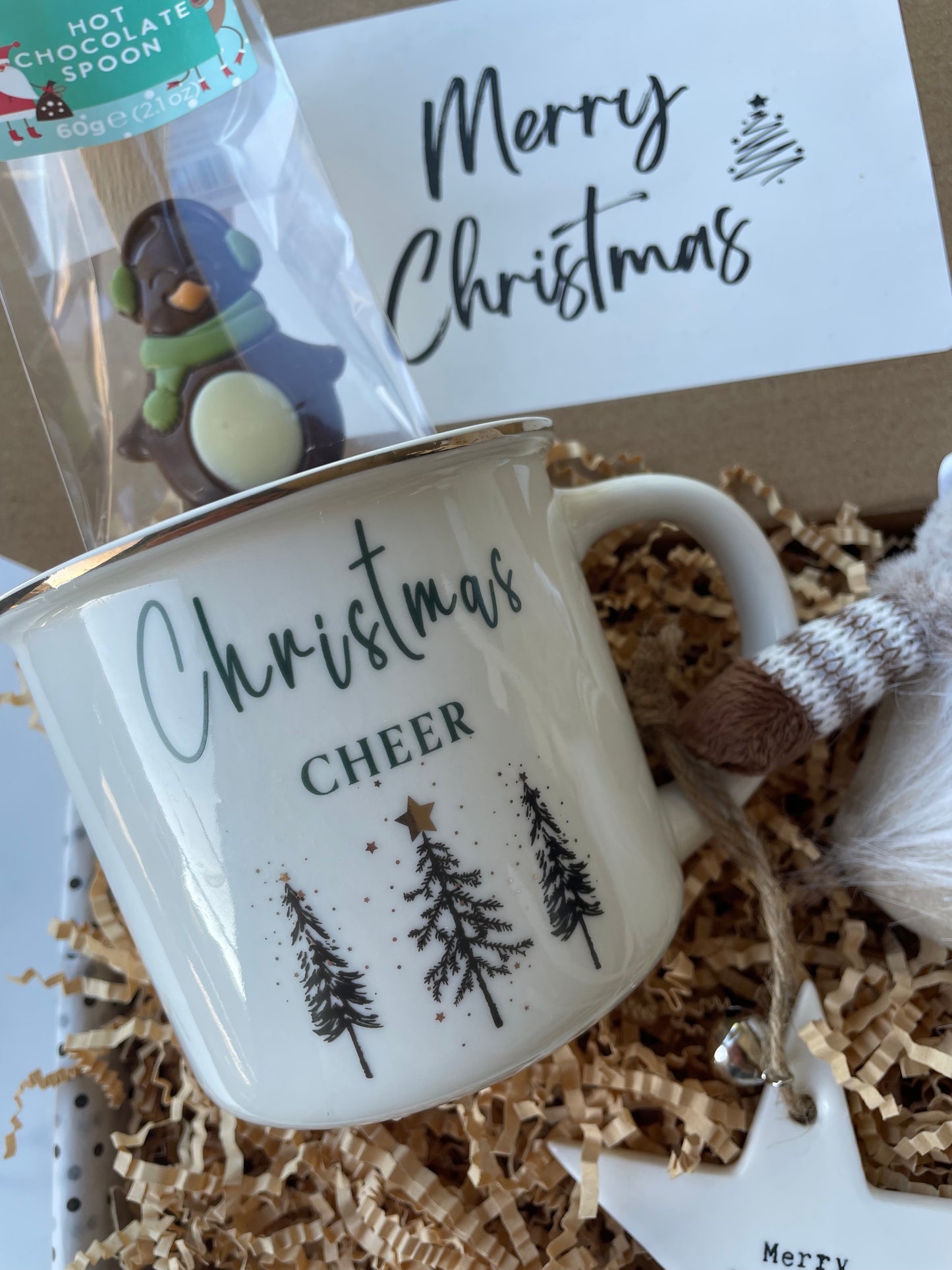 Ceramic Christmas Mug with the christmas tree design and the wording 'Christmas Cheer' 